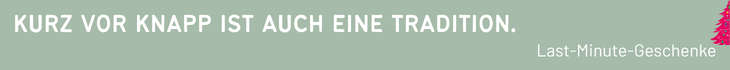 Grafik mit dem Text „Kurz vor knapp ist auch eine Tradition. Last-Minute-Geschenke“