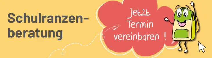 Grafik zum Thema Schulranzen mit dem Text "Schulranzenberatung – Termin vereinbaren"