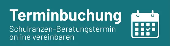 Petrol Button mit Kalender-Icon und Text zur Terminbuchung für eine Schulranzenberatung