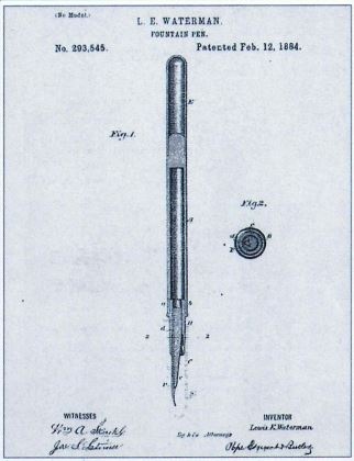 Historische Patenturkunde eines Füllhalters von L. E. Waterman aus dem Jahr 1884.