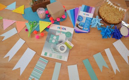 Materialien von HEyda für selbstgemachte Geburtstagsgirlanden und Deko.