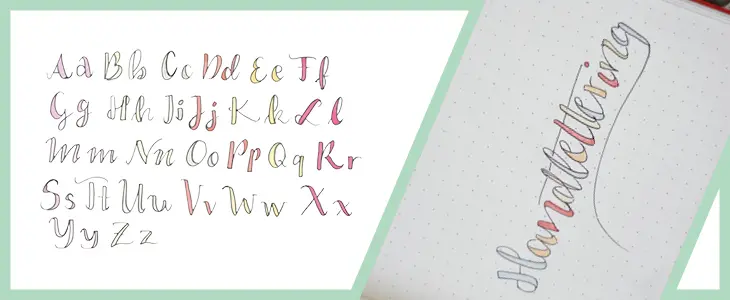 Grafik einer faux calligraphy-Letteringschrift mit bunter Füllung.