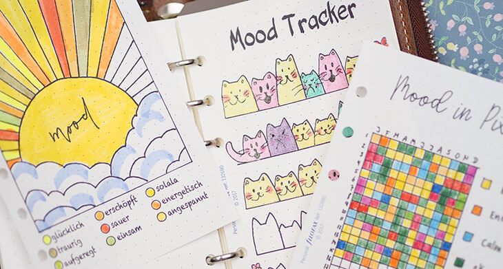 Drei verschiedene Mood Tracker in einem Filofax Organizer. Foto: Johanna Rundel