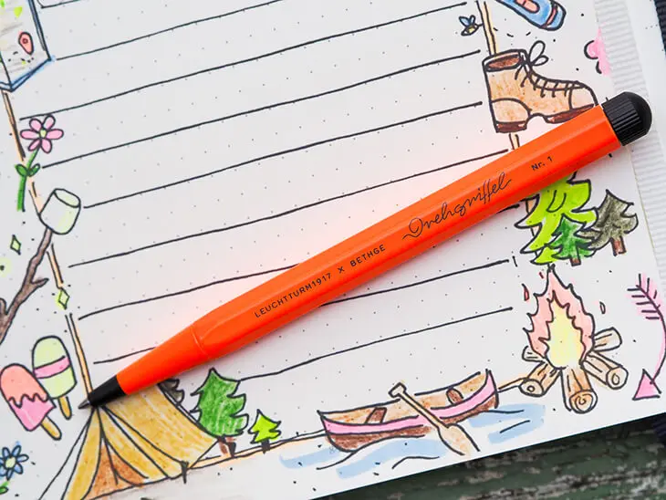 Neonfarbener Drehgriffel von LEUCHTTURM1917 auf einer Bullet Journal Seite. Foto: Johanna Rundel