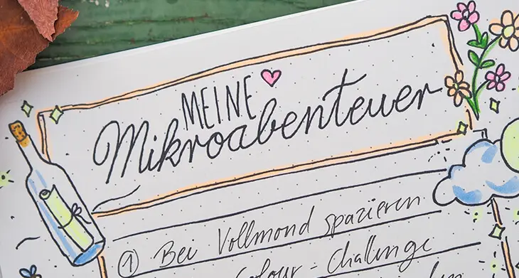 Close-Up einer LEUCHTTURM1917 Bullet Journal Seite mit Mikroabenteuern. Foto: Johanna Rundel