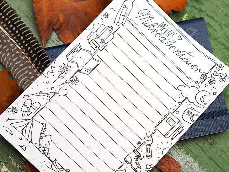 Ausdruck einer Vorlage für ein BuJo-Seite mit Mikroabenteuern. Foto: Johanna Rundel