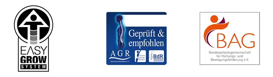 Ergonomie-Siegel und Zertifizierungen der Schulraunzen von Step by Step