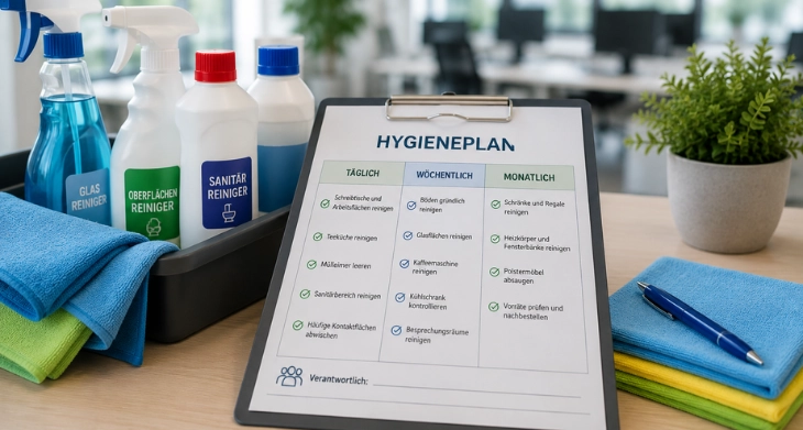 Checkliste für einen strukturierten Hygieneplan im Büro.