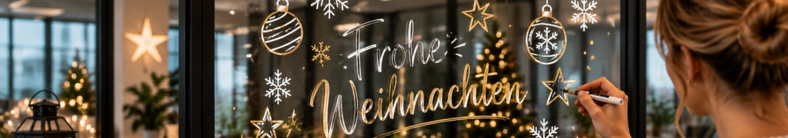 Fensterbeschriftung mit Kreide- und Lackmarkern im Büro