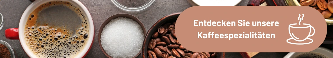 Kaffeespezialitäten mit CTA-Button.