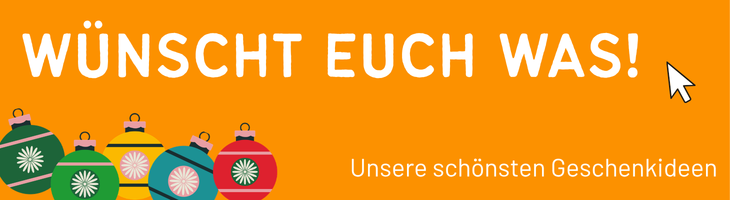 Weihnachtliche Illustration mit dem Text „Unsere schönsten Geschenkideen"