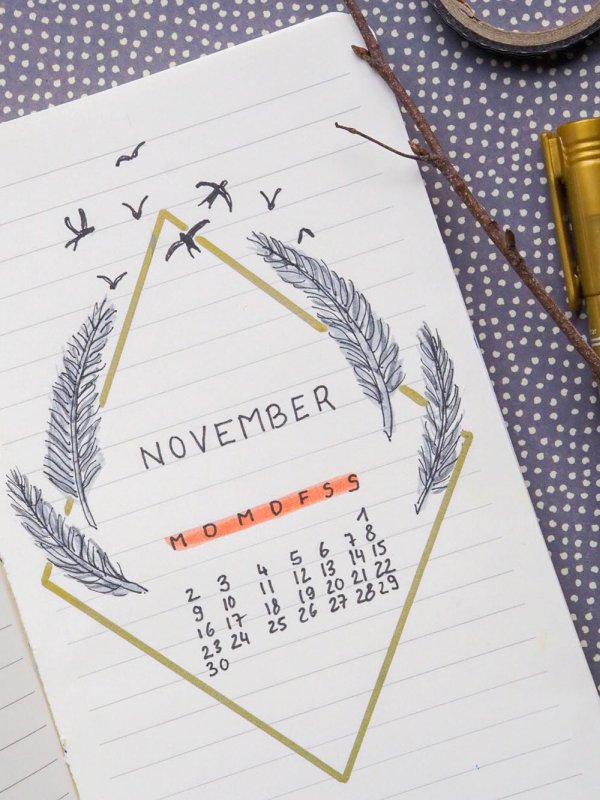 Seite eines Notizbuches mit gelettertem Monat November.