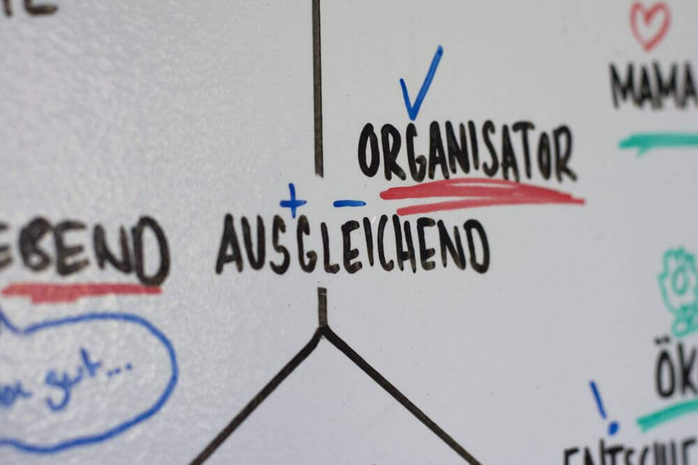 Detailaufnahme vom 3-Welten-Modell: Das Wort "ausgleichend" steht zwischen zwei Teilbereichen.