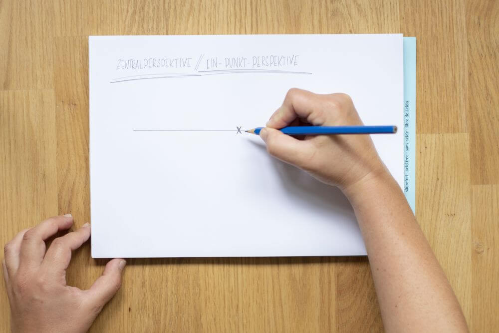 1-Punkt-Perspektive Schritt 2: Einen Fluchtpunkt festlegen.