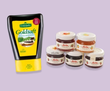 Brotaufstrich vor lila Hintergrund