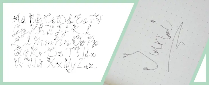 Grafik eines Handlettering-Alphabets im floralen Stil.