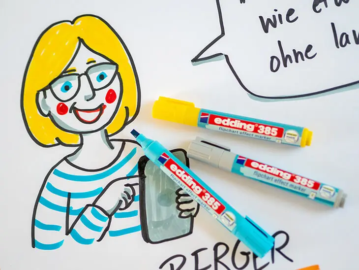 Bild einer Persona auf Flipchart. Darauf Marker von ediding. Foto: Johanna Rundel