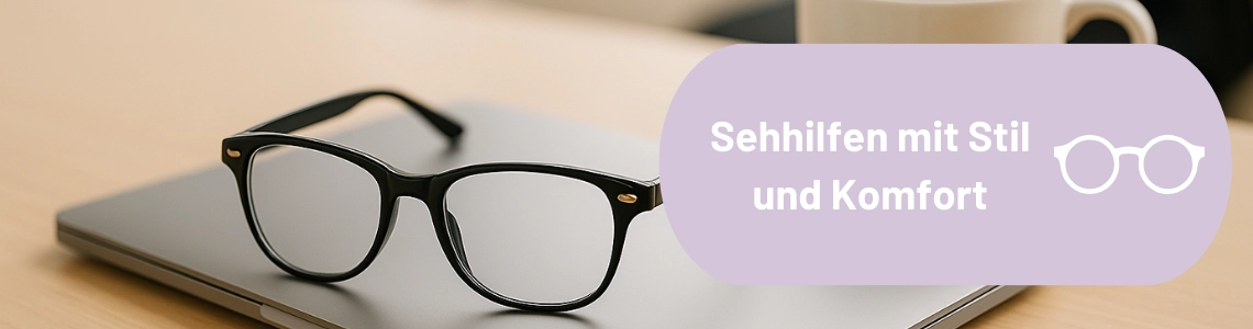 Lesebrille liegt auf Laptop im Büro.