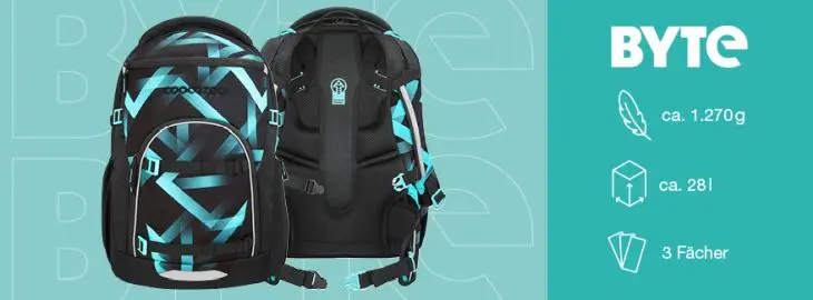 Infografik zum Schulrucksack coocazoo BYTE mit Features und Eigenschaften