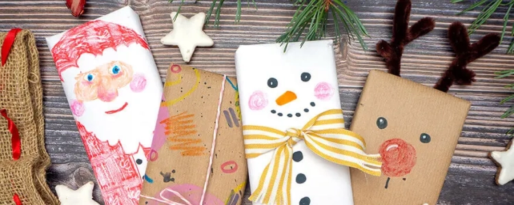 Selbstgebastelte Schokoladenverpackung mit Nikolaus- und Schneemann Motiv