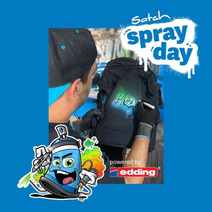 Abbildung von satch Rucksäcken mit dem Hinweis zum satch spray day