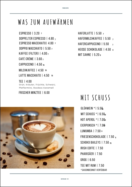 Vorschaubild für die Getränkekarte von Voss Friends Bistro