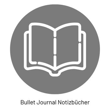 Grauer Button mit weißer Illustration eines aufgeschlagenen Buchs.