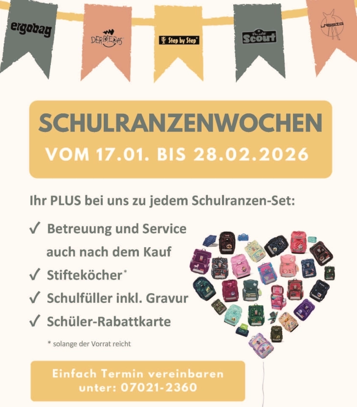 Banner mit Bewerbung der Ranzen-Wochen bei Wall am Markt