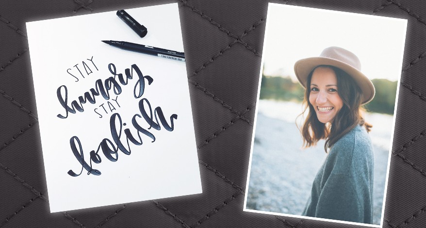 Lettering „Stay hungry, stay foolish“ neben Porträt von Tanja Cappell