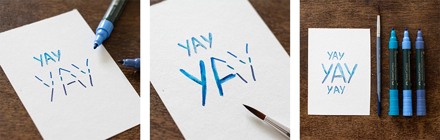 Collage mit Schritt für Schritt Zeichnung der Worte Yay yay
