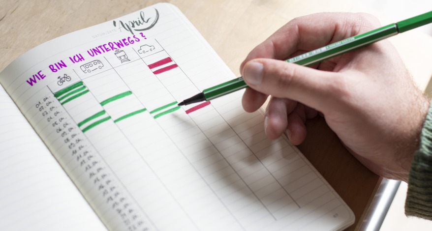 Mobilitätsübersicht im Bullet Journal mit grünem Marker aktualisiert