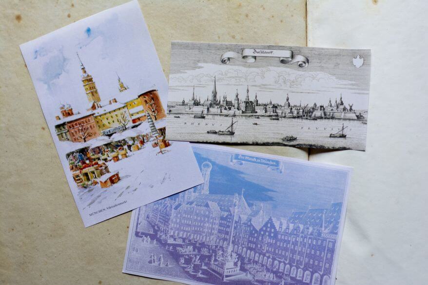 Ansicht historischer und aktueller Ansichtskarten verschiedener Städte von ABC cards.