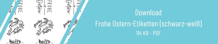 Downloadbanner mit Bildvorschau und dem Text „Download Frohe Oster-Etiketten (schwarz-weiss)