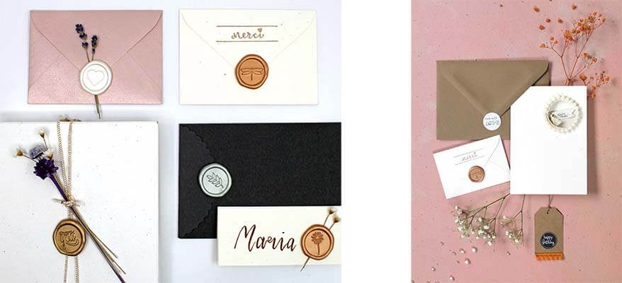 Wachssiegel-Sticker von artoz auf diversen Umschlägen und Karten