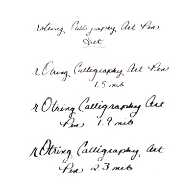 Ein Satz in unterschiedlichen Strichbriten kalligrafiert. 