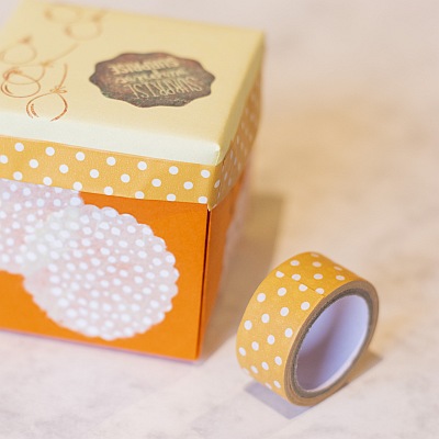 erzierte Explosionsbox mit gepunktetem Washi-Tape.