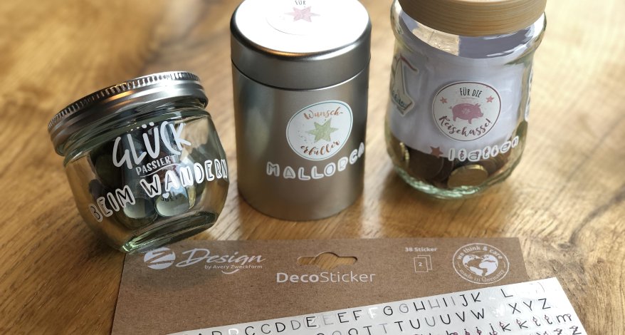 3 Gläser wurden mit Buchstabenstickern von Z_Design beklebt.