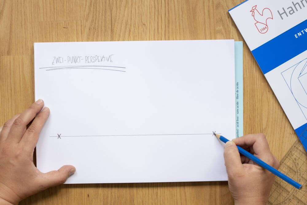 2-Punkt-Perspektive Schritt 2: Zwei Fluchtpunkte festlegen.