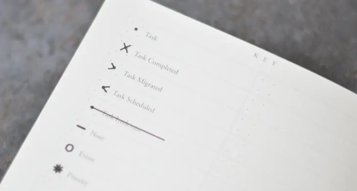 Nahaufnahme einer Seite im Bullet Journal Edition 2 von LEUCHTTURM1917 mit der Key-Seite