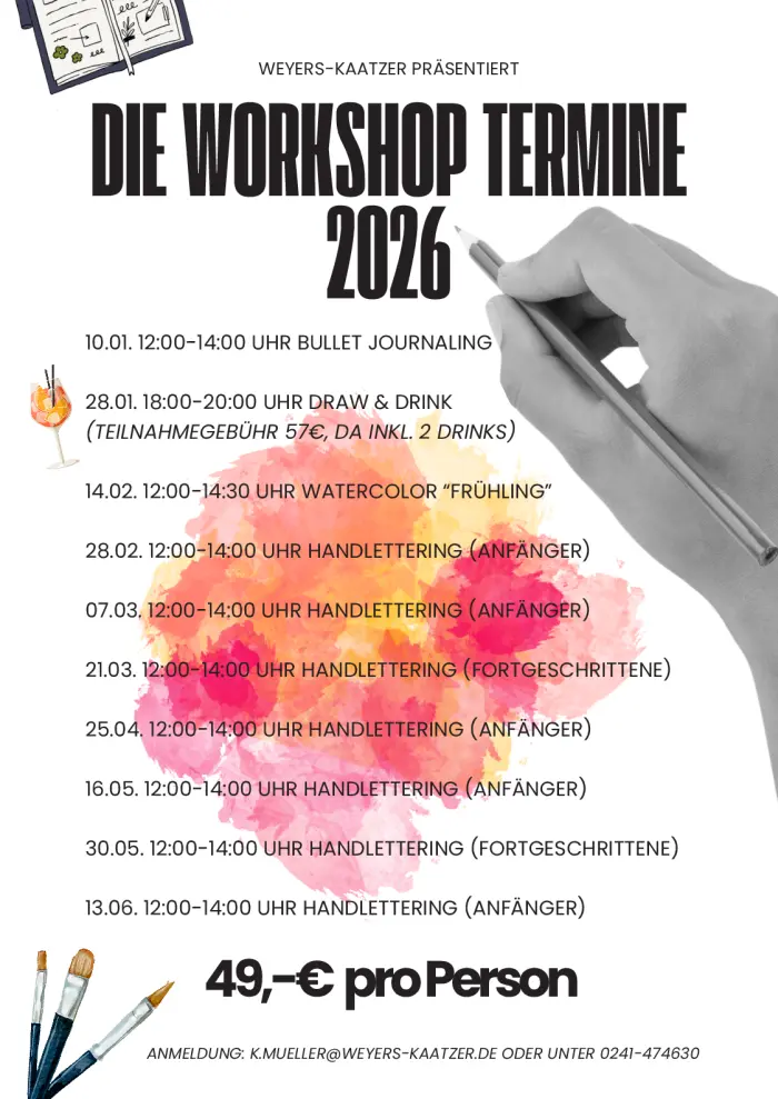 Eine Illustration von verschiedenen Blumen mit Workshopterminen bei Weyers Kaatzer