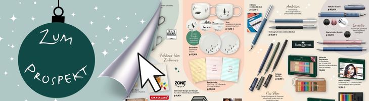 Grafik mit Blick in ein Weihnachtsprospekt mit Cursor und dem Text „Zum Prospekt“  