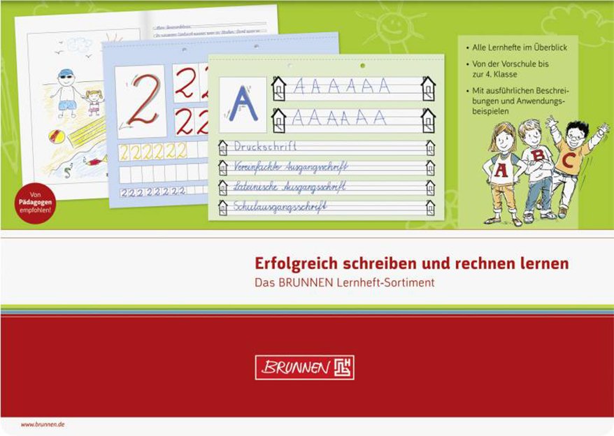 Abbildung der Vorderseite eines Schreiblernheftes der Marke Brunnen.