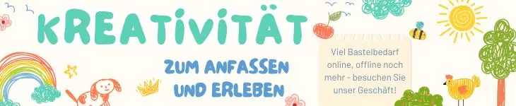 Grafik mit Kinderillustrationen und dem Text „Kreativität zum Anfassen und Erleben